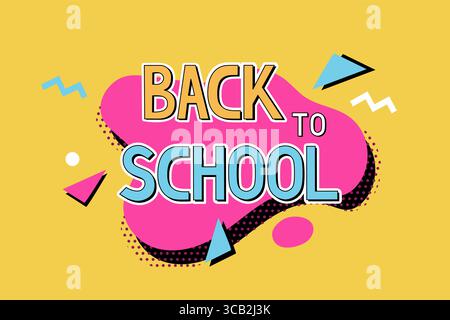Welcome back to school vector illustration. Geometric abstract background 90s. Education bannerin cartoon style Stock Vector