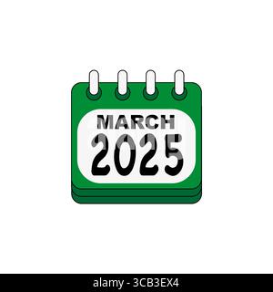 Calendar page icon. March 2025 month. Date event Vector. Green design illustration. Stock Vector