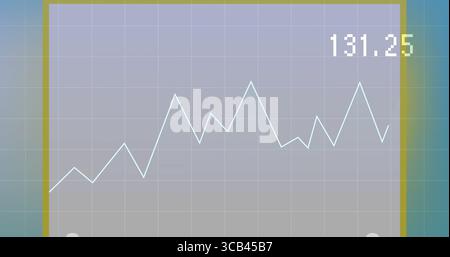 Displaying white zigzag chart moving across grid framed in gold on panel, showing label 131 Stock Photo