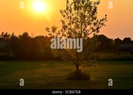 A stunning sunset on farmland in rural Prince Edward Island maritime Canada Stock Photo