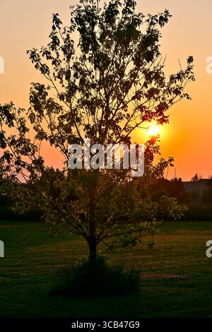 A stunning sunset on farmland in rural Prince Edward Island maritime Canada Stock Photo