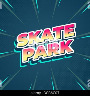 Bold colorful skate design with retro vibes and vibrant gradient lettering on comic style background Stock Vector