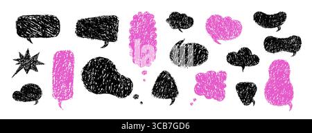 Balloon speech crayons. Retro speech bubble collection. Vector set with crayon texture. Comic communication frame with grunge effects Stock Vector