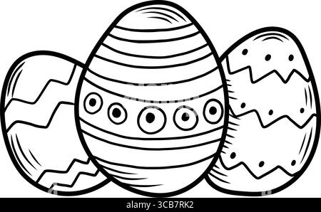 Three easter eggs showing different decorations representing festivity and happiness Stock Vector