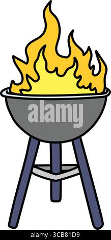 Barbecue grill burning with large flames on white background Stock Vector