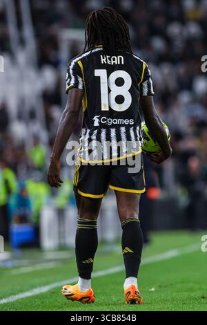 Moise Kean of Juventus FC wearing the new jersey Home Kit 23/24