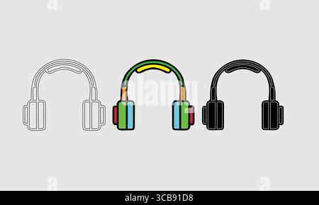 Colorful and Monochrome Headphone Illustrations in Digital Graphic Style Stock Vector