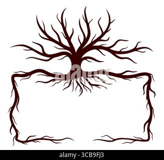A frame with a big tree with roots. Stock Vector