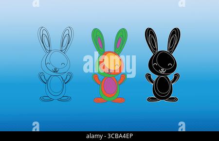 Colorful Bunny Illustrations with Gradient Background in Various Artistic Styles Stock Vector