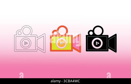 Colorful Camera Icons with Play Button on Gradient Background Stock Vector