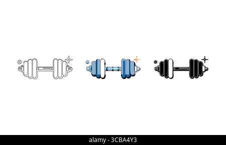 Colorful Dumbbell Illustrations in Various Styles on White Background Stock Vector