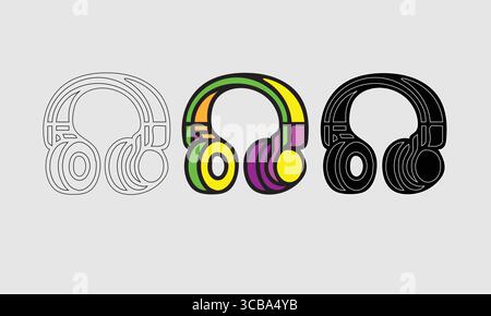 Colorful Headphone Designs Displayed in Artistic Style for Creative Themes Stock Vector