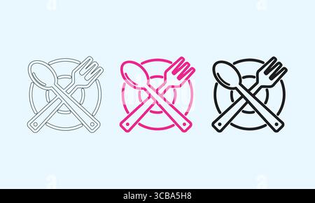 Abstract Flatware Design Illustrating Plates Fork and Spoon Styled in Icons Stock Vector