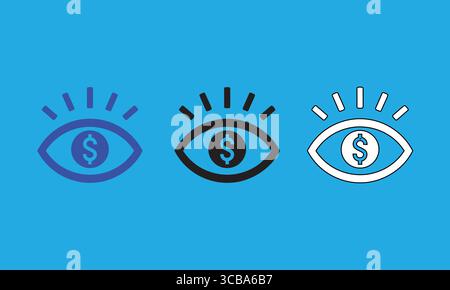 Eye with Dollar Sign Icons: Blue, Black, and Outline Stock Vector