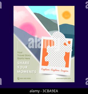 Creative travel-themed poster design with photo frame layout, perfect for sharing memories, vacation stories, or tourism promotions on social media Stock Vector