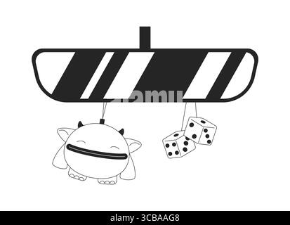 Rearview mirror with hanging toys 2D line object Stock Vector