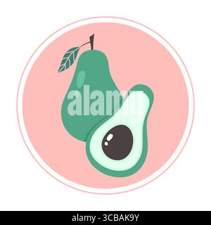 Avocado fruit icon. Cartoon fruit with a slice. Vector illustration Stock Vector
