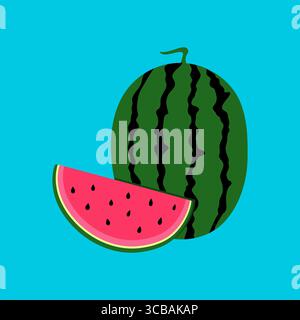 Watermelon fruit with a slice. Cartoon fruit. Vector illustration Stock Vector