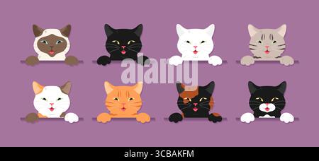 Cats with different fur colors. Cats of different colors. Vector illustration. Stock Vector
