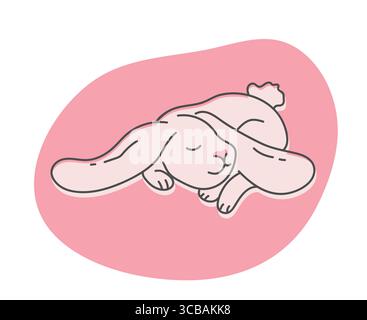 Hand drawn doodle sleeping rabbit isolated on white background. Cartoon sleepy bunny. Vector illustration Stock Vector