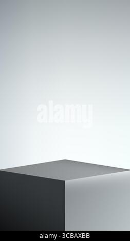 A clean geometric gray cube pedestal set in a minimal white gradient studio, ideal for modern product mockup, branding showcase, or 3D display concept Stock Vector