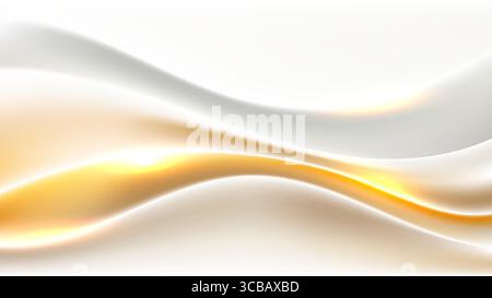 glowing abstract background of golden orange, white, and gray waves, inspired by flowing fabric. Captured for use in luxury design, minimal art, or el Stock Vector