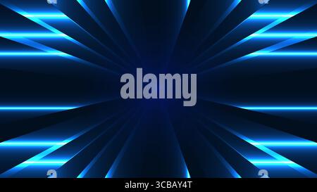 futuristic abstract background showing blue light rays radiating from a center in dark space, perfect for tech, science, or digital themes. Captures m Stock Vector