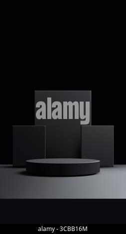 minimalist black product display designed for branding professionals, featuring a dark gray podium and blocks in a modern studio setting for premium m Stock Vector
