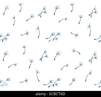 The Seamless blue background with dandelion seeds. Stock Vector