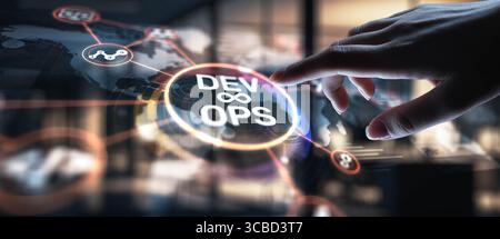 DevOps Development and Operations Integration for Efficient Delivery, projection on a virtual screen, Business and Technology Concept. Stock Photo