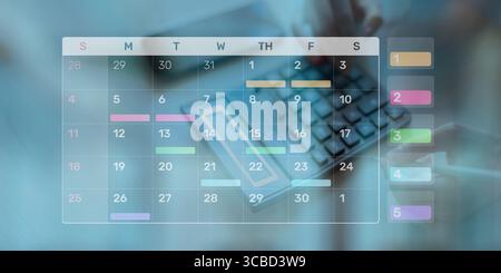Project Management and Schedule Planning Displayed on a Digital Calendar Interface. Stock Photo