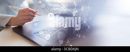 Global Business Networking and Communication Visualized on a Futuristic Digital Interface. Stock Photo