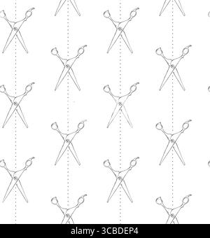 Scissors And Dots Barber Accessory Hair Salon seamless pattern. Vector graphic line ink illustration. For poster, flyer, banner, invitation, social me Stock Vector