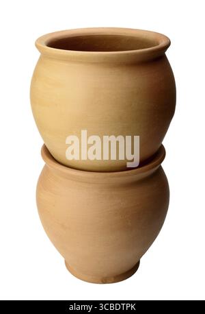 Brown clay pots isolated on white background Stock Photo - Alamy
