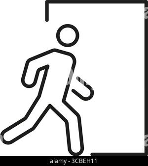 Person Exiting Door Line Icon. Emergency Exit, Evacuation Route, And Safety Sign Outline Symbol. Building Safety And Navigation. Editable Stroke Stock Vector