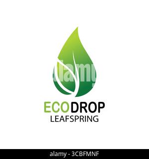 This modern logo features a stylized green water droplet combined with a leaf motif, symbolizing sustainability and eco-friendliness. Stock Vector