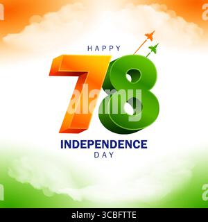 illustration of abstract tricolor banner with Indian flag for 15th August Happy 78th Independence Day of India Stock Vector