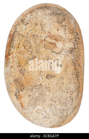 Top view of single yellow pebble isolated on white background. Stock Photo