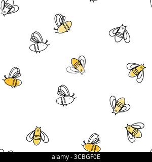 Linear cartoon bees seamless pattern. Vector background illustration Stock Vector