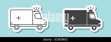 Emergency car sticker icon in flat style. Ambulance vector illustration on isolated background. Transport sign business concept. Stock Vector