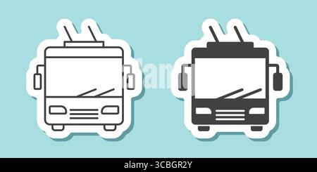 Trolleybus sticker icon in flat style. Electric bus vector illustration on isolated background. Transport sign business concept. Stock Vector