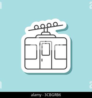 Ski cable car sticker in line stroke flat style. Funicular vector illustration on isolated background. Gondola sign business concept. Stock Vector