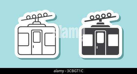 Ski cable car sticker in flat style. Funicular vector illustration on isolated background. Gondola sign business concept. Stock Vector
