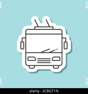 Trolleybus sticker icon in line stroke flat style. Electric bus vector illustration on isolated background. Transport sign business concept. Stock Vector