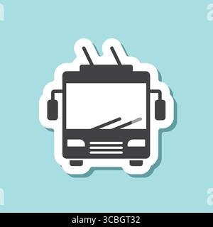 Trolleybus sticker icon in flat style. Electric bus vector illustration on isolated background. Transport sign business concept. Stock Vector