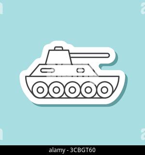Tank sticker icon in line stroke flat style. Panzer vehicle vector illustration on isolated background. Transport sign business concept. Stock Vector