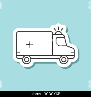 Emergency car sticker icon in flat style. Ambulance vector illustration on isolated background. Transport sign business concept. Stock Vector