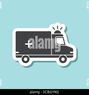 Emergency car sticker icon in flat style. Ambulance vector illustration on isolated background. Transport sign business concept. Stock Vector