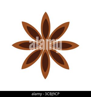 Star anise. Simple cute color flat vector Illustration isolated on white background. Spice for drinks and food. Icon element for ad, logo, background. Stock Vector