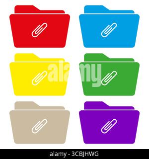 Folder icon set. Colorful paperclip symbol. Office storage Vector. Document organization illustration. EPS 10. Stock Vector
